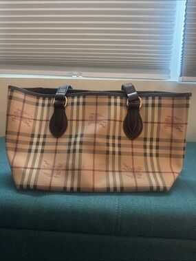 Burberry Beige Nova Check Tote with Dark Brown Handles